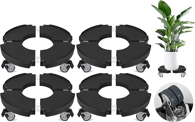 ToLanbbt 4 Pack Plant Caddy Stands with 360° Wheels Adjustable 15-22 in Rolling Stands Heavy Duty Large Plant Carts Dolly with Casters 440lbs Capacity for Large Planter, Garden Pot, Flower Pot, Black