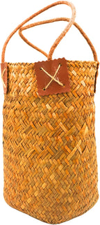 Handwoven Straw Orchid Pot Cover Basket – Decorative Woven Planter for Phalaenopsis, Flower Vase for Living Room, Entryway, or Tabletop – Natural Khaki (Rustic Woven Basket Planter)