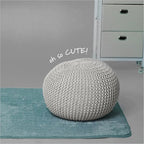 Urban Lifestyle Round Knit Pouf - Hand Woven Cotton, Ivory