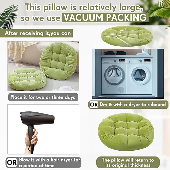 Jerify Floor Pillow Cushions Large Round Square Large Meditation Floor Pillow for Classroom Adult Meditation Picnic Party Seating Learning Daycare School(Round,Bright Green,2 Pcs)