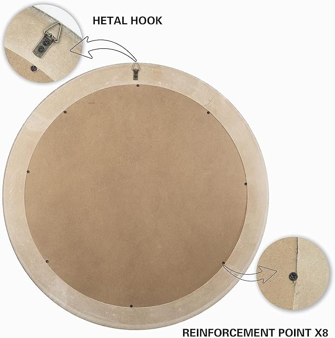 30 Inches Wooden Round Mirrors for Wall Decor, Rustic Farmhouse Decorative Circle Mirror for Bathroom Over Sink, Living Room, Foyer, Entryway