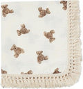 insular Cotton Muslin Baby Blanket with Tassel, Boho Bohemian Muslin Swaddle Blanket Baby Receiving Blanket with Fringe, Nursery Decor Throw or Nursing Blankets, 47" x40”, Little Bear