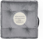 Square Floor Cushion, Floor Pillow Thick Floor Seating, Comfortable Supportive, Quilted Soft Booster Seat Pad for Yoga Meditation, Yoga Cushion, 22x22x4.7 Inch, Ibiza, Light Grey