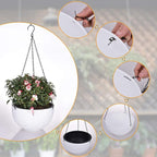 Foraineam 10.2 Inch Dual-pots Design Hanging Planters, Self-Watering Indoor Outdoor Hanging Flower Basket Plant Pot with Drainer and Hanging Chain, White