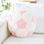 Soccer Pillow,12" Soccer Shaped Pillow Butt Cushion Seating Cushion with Faux Rabbit Fur,Round Soccer Throw Pillow Room Décor for Sofa Couch Living Room (Light Pink)