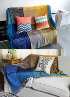 AIVIA Bohemian Throws Blanket, Chenille Woven Colorful Recliner Chair Couch Throw Futon Furniture Cover Sofa Slipcover Bed Blanket w/Boho Fringe - 87" x 103" Large Oversized, Teal Yellow