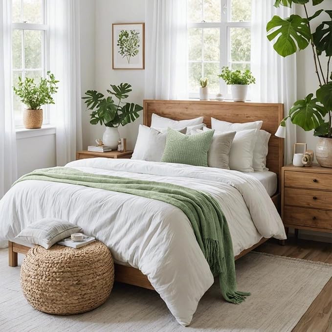 Softalker Throw Pillow Covers 20x20 Inch, Set of 2, Soft Corduroy Boho Stripe Decorative Pillow Cover, Couch Fluffy Pillow Cover for Farmhouse Home Decor Bed Living Room, Sage Green