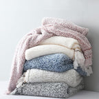 Ultra Soft Fleece Sherpa Blanket King Size,Lightweight Cozy Boho Bed Blanket with Decorative Tassel, Pattern Reversible, Antique White,104”x90”