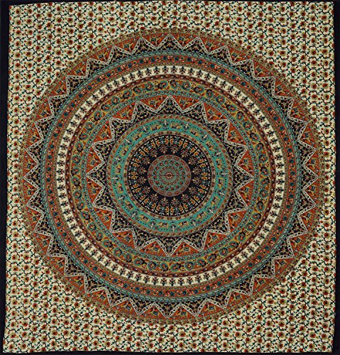Popular Handicrafts Wall Hanging Tapestry For Bedroom Hippie Mandala Bohemian Psychedelic Intricate Floral Design Indian Bedspread Magical Thinking Tapestry 84x54 Inches,(215x140cms) Green Orange - color: Green Orrange, size: 84"L x 54"W