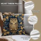 YOU FOUND ME William Morris Abstract Vintage Floral Velvet Owl Design Throw Pillow Covers Home Decor, Retro Art Decor Pillowcase Cushion Cover for Bed Sofa Living Room, Square 18x18inch (Owl)