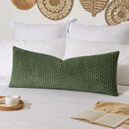 Kevin Textile Spring 14x36 Inch Long Lumbar 1 Pack Boho Decorative Throw Pillow Cover Soft Striped Corduroy Rectangle Cushion Case Solid Color Accent for Living Room Couch Sofa Bed, Moss Green