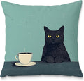 Black Cat Pillow Covers 18x18，Cat Lovers Mom Grandma Gifts for Mother's Day, Black Cats with a Cup Pillow Covers for Home Bedroom Living Room Office Decor