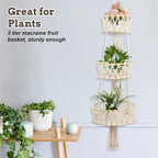 3 Tier Hanging Basket, Hanging Fruit Baskets for Kitchen Storage Organizer - Cotton Woven Multi-Layer Produce Holder with Hang Loop for Vegetables Plants Home Decor