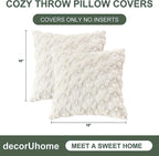 decorUhome St. Patrick’s Day Shamrock Pillow Covers 18x18 Inch Set of 2, Soft Plush Faux Wool Cream White Throw Pillow Covers, Farmhouse Spring Holiday Decor for Sofa Living Room