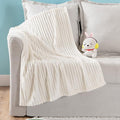 MIULEE Super Soft Throw Blanket with Stripe Pattern for Lightweight Fleece Warm Plush Cozy Bed Blanket 30"x40", Cream White