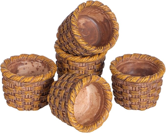 TOYANDONA 6Pcs Miniature Resin Rattan Baskets for Dollhouse Decoration Storage Holders Realistic Simulation Baskets Mini House Accessories
