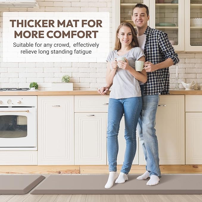 4/5 Inch Thick Kitchen Mat - Cushioned Anti Fatigue Mats for Kitchen Floor - Easy to Clean, Waterproof, Non-Slip Kitchen Rug for Sink, Office, Kitchen (24''x70'' Khaki)