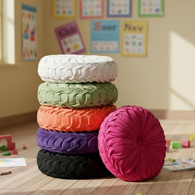 Yerliker 6 Pcs Floor Pillow Cushions 15inch Round Velvet Throw Pillows Colorful Flexible Cushions Alternative Pillows for Couch Chair Living Room Bedroom Home Office Decor(Halloween Color)