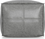 SIMPLIHOME Brody Square Pouf - 18 inch Wide Upholstered Vegan Leather Ottoman in Distressed Grey, Boho Footstool, Coffee Table or Extra Seating for Living Room or Bedroom, Assembled