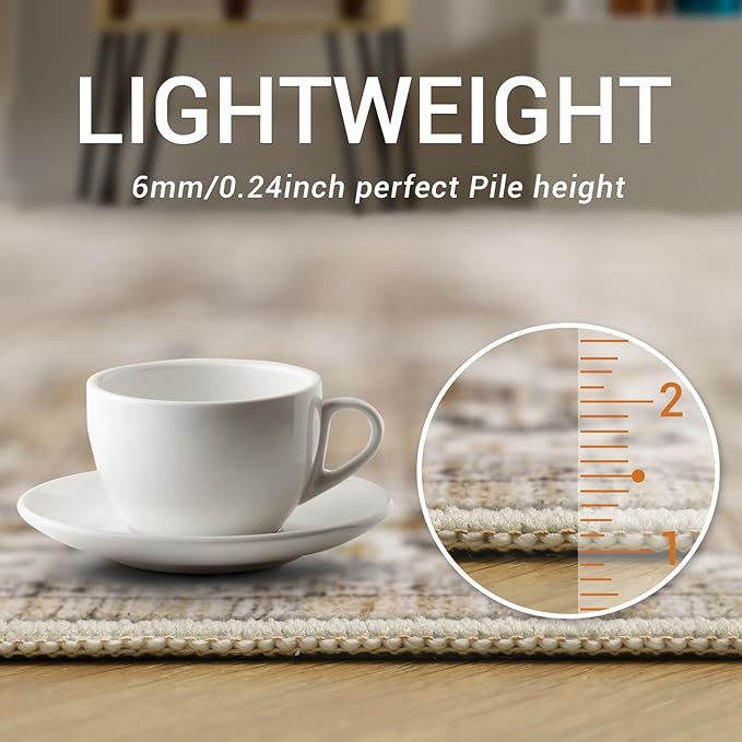 5x7 Area Rugs, Stain Resistant Machine Washable Area Rugs with Non-Slip Backing, Vintage Rugs for Bedroom, Living Room, Large Soft Low Pile Area Rug (Beige/Brown, 5'x7')