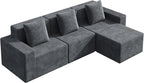 WLIVE 110'' Cloud Sectional Couches for Living Room, Modular Boneless Couch with Right Facing Chaise, L Shape Memory Foam Corduroy, with Ottoman, Grey