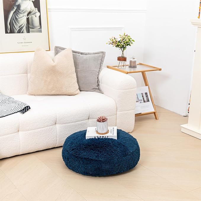 Asuprui Soft Floor Pillow Large Floor Cushion for Sitting Fur Meditation Pillow Premium Yoga Pillow for Living Room Bedroom Balcony Outdoor (Navy Blue Floor Pillow with Insert)