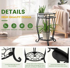 TOSKING 2 Tier Metal Plant Stand Indoor Outdoor , Rustproof Stable Plant Stands Multiple Plant Rack Holder Flower Pot Stand for Living Room Balcony Garden Patio Bedroom (Black, 19.5)