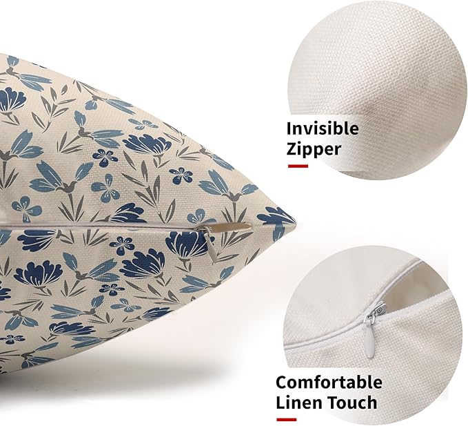 Blue Grey Gray Floral Pillow Covers 12x20 Set of 2 Vintage Rustic Old Style Cute Small Flower Print Rectangle Decorative Outdoor Pillowcases Farmhouse Throw Cushion Case Decor for Couch Sofa Bed