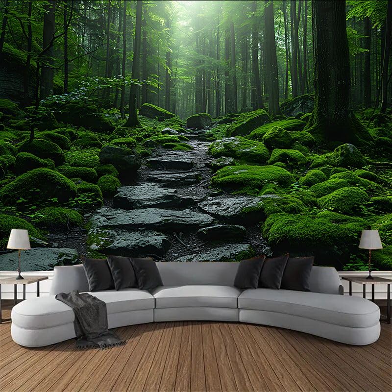 FENDROM Green Misty Forest Tapestry Nature Jungle Home Decor Landscape Wall Hanging for Living Room Bedroom Decoration Wall Art - color: Green Forest, size: 79"L x 59"W