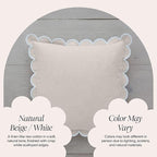 BEBE BASK Scalloped Pillow Cover - Set of 2 - 18 x 18 Inch - Scallop Pillow Cover Natural/White/Beige - 100% Cotton - Grandmillennial Style