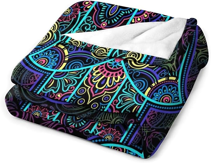 Boho Mandala Throw Blanket Colorful Hand Bohemian Blanket for Sofa Bed Couch Chair Or Dorm 40"x50"
