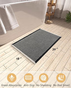 AMOAMI Upgraded Waffle Bath Mat, Super Absorbent Non Slip Bath Mats for Bathroom Floor, Machine Washable Bathroom Rugs with Tassels, Rubber Backed Bathroom Mats, Ultra Soft, 18" x 30",Black & Cream