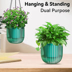 ZeeDix 3 Pack-6.5 Inch Hanging Planters for Indoor Plants, Self Watering Hanging Plant Pots with 3 Hooks and Drainage for Home, Wall, Window Decor Outdoor Use (Green, 6.5 inch)