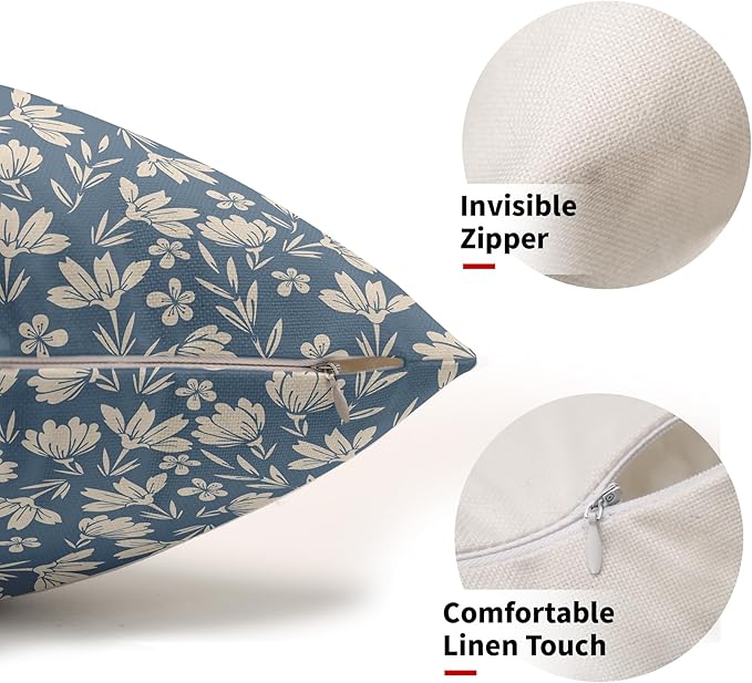 Light Blue Pillow Covers 12x20 Set of 2 Vintage Floral Rustic Old Style Cute Flower Print Rectangle Decorative Outdoor Pillowcases Seasonal Farmhouse Throw Cushion Case Couch Sofa Bed Decor