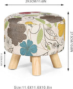 Asense 11-inch Round Ottoman Footstool,Small Padded Seat with Wood Legs,Foot Rest Stool for Living Room Bedroom Couch,Flower