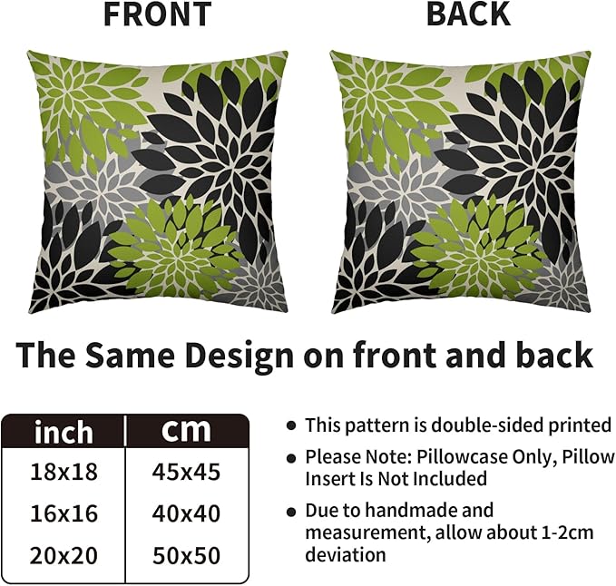 Black Lime Green Pillow Covers 22X22 Inch Set of 2, Spring Summer Floral Dahlia Flower Cream Decorative Throw Pillow Covers Outdoor Modern Farmhouse Cushion Case for Home Couch Sofa Bed Decor