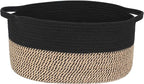 Woven Basket for Storage, 17"x12"x8" Black Cotton Rope Spliced Jute Wicker Basket for Toy, Book, Towel, Cloth, Shoe, Decorative Wicker Storage Bin for Shelves, Closet, Bathroom, Living Room