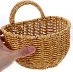 TEHAUX Hand Woven Hanging Basket for Kitchen Storage Lightweight Wall Mounted Rattan Style Organizer 7.08X5.90X5.11 Inches Space-Saving Container for Household Sundries