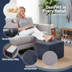 Tiita Stuffed Pouf Ottoman, Square Foot Stool Fluffy Floor Poufs Chair for Living Room Bedroom, Filled Boho Foot Rest for Couch, Blue-Grey