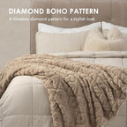 EverGrace Jacquard Boho Sherpa Fleece Throw Blanket for Couch, Super Soft Cozy Fuzzy Plush Blankets for Winter, Reversible Thick Warm Blanket for Bed, Sofa, Living Room, Khaki Tan, 108" x 90"