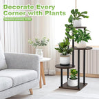 Plant Stand Indoor, 4 Tier Thickened Metal Corner Plant Shelf for Multiple Plants, Indoor Plants Tiered Flower Pot Stand for Patio Garden Balcony Living Room Bedroom(Black Oak)
