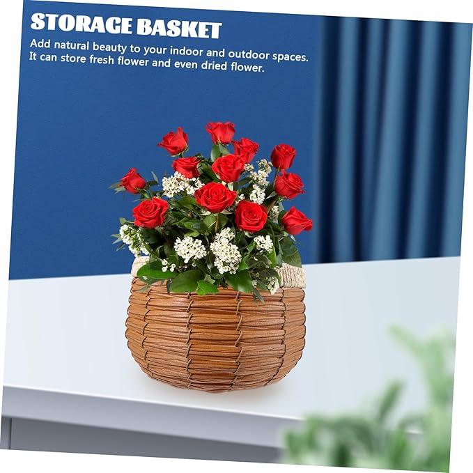 VICASKY Hand Woven Rattan Plant Pot Decorative Flower Basket for Use for Succulents Cacti and Flowers with Craftsmanship