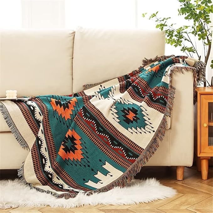 Lqprom Southwest Throw Blankets Aztec Southwestern Throws Cover Boho Native American Blankets for Gift Sofa Table Bed Living Room Decor Outdoor Camping Picnic Tent Beach Car Traveling 63"x87"