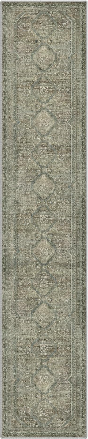 GENIMO Runner Rug 2x8 Non Slip Machine Washable Hallway Runner Rug, Low Pile Lightweight Rugs for Entryway, Hallway, Kitchen and Corridor, Sage/Blue