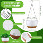 Remerry 6 Pcs 10 Inch Hanging Planter Hanging Plant Pot Plastic Round Hang Baskets for Plants Indoor Flower Pot with Drainage Holes Removable Trays for Garden Home Patio(White)