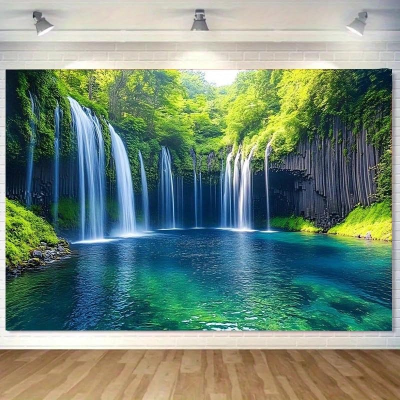 FENDROM Nature Waterfall Tapestry, Majestic Waterfall Landscape Through a Window Imaginary Secret Paradise Print, Wide Wall Hanging for Bedroom Living Room Dorm - color: Lake, size: 90"L x 71"W