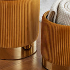 Round Ottoman with Storage Set of 2 Upholstered Velvet Vanity Stool for Living Room Storage Ottoman Multifunctional Foot Rest for Bedroom (Orange)