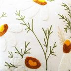 2PCS Embroidered Throw Pillow Cover 18x18 Inch Boho Beige Daisy Floral Pillow Covers for Couch Sofa Cotton Linen Bohemian Tufted Pillow Covers White Flowers Botanical Pillowcase Covers