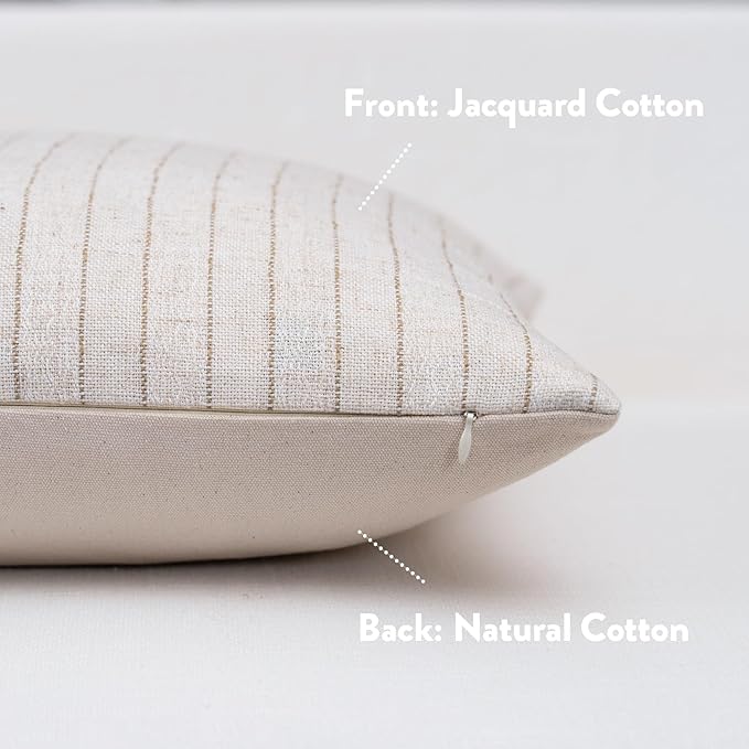 Decorative Neutral Throw Pillow Covers 24x24 Farmhouse Pillow Covers Cotton Stripe Cushion Covers Home Decor for Sofa Couch Living Room Bedroom 1PC, Pinstripe