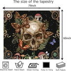 Avinyl Halloween Gothic Tapestry for Bedroom,Vintage Goth Skull Whichy Butterfly Floral Wall Tapestries, Skeleton Moth Mushrooms Poster Backdrop for Living Gaming Room Dorm Decor 60in X 79in